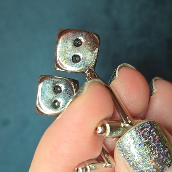 Silver and Black Modern Dice Stainless Steel Cuff Links Brand New - Picture 9 of 11